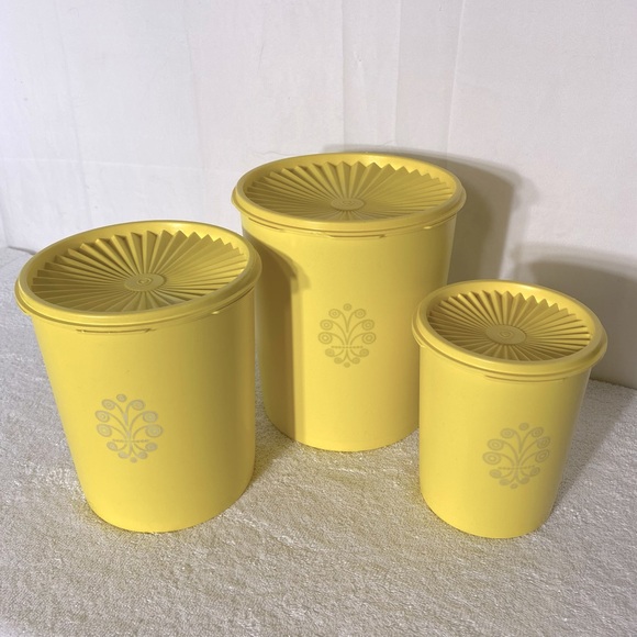 Vintage Tupperware Yellow Servalier Nesting Stacking Storage Container Set 6pc - Picture 1 of 16